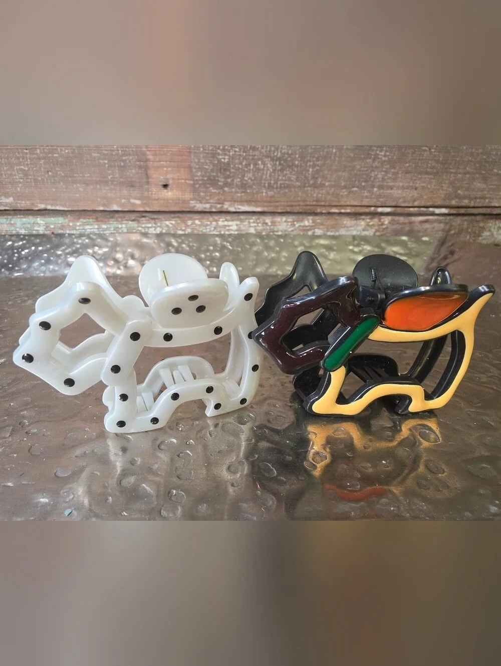 Set of 2 Dog Hair Claw Clips Black White Spotted Scottie Medium